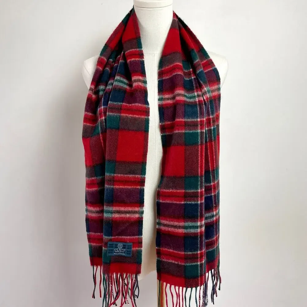 Clans‎ Scottland Plaid Scarf Lambswool Red Preppy Quiet Luxury Old Money Classi